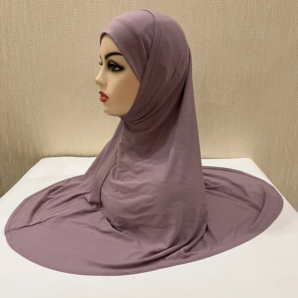 H292 Plain Two Pieces Large size muslim hijab with chin part top quality amira pull on islamic scarf sell headscarf 260421