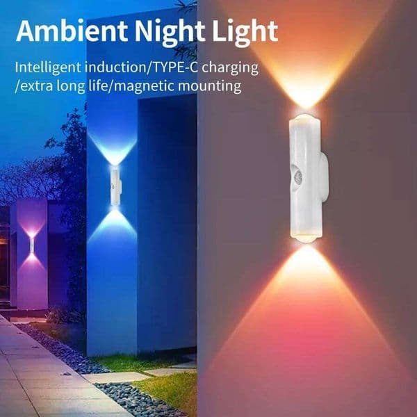 Rechargeable RGB Wall Lamp Double Head Motion Sensor Magnetic Night Light Wireless Smart LED Spotlight for Hallway Bedroom