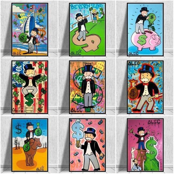 1pc frameless Alec Graffiti Monopoly Millionaire Money Street Canvas Prints Painting Wall Art Pictures for Living Roo 26H0427