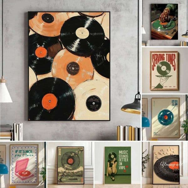 Vinyl Record Eclectic Canvas Print Poster Retro Vintage Trendy Music Prints Living Room Bedroom Wall Art Home Decor 26L0427