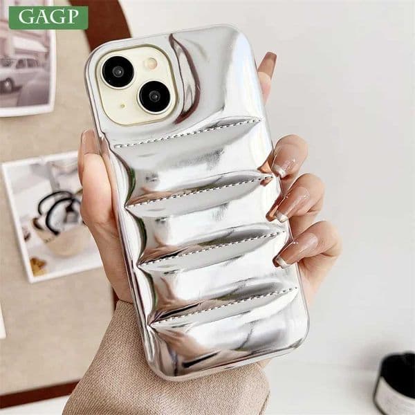 Luxury Down Jacket Aurora Phone Case For iPhone 16 15 14 13 12 Pro Max Plus 11 16 Glossy Laser Skin Feel Soft Shockproof Cover T260424
