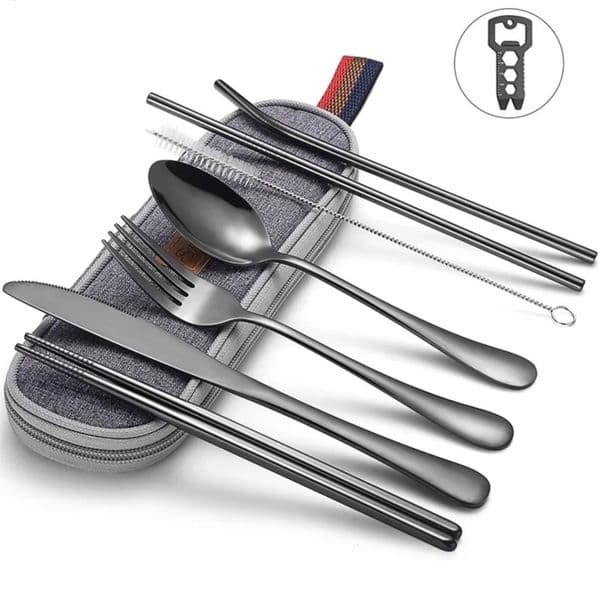 Luxury Designer Decor Sunhanny Dinnerware Travel Camping Cutlery Set Reusable Silverware With Metal Straw Spoon Fork room Chopsticks And Por 6 10