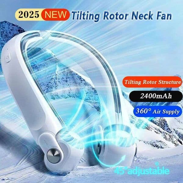 2025 New Portable Fan, 360°surrounding Air Supply, 2400mAh Capacity Battery, Wearable Neck Fan Rechargeable for Outdoor Use
