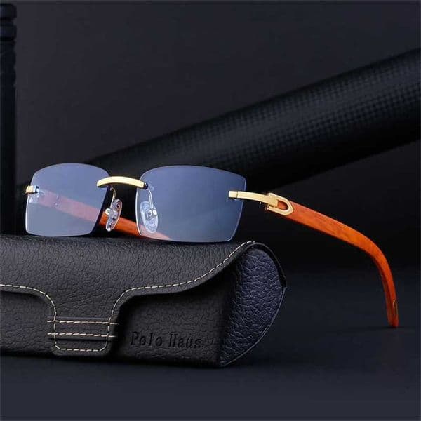 Sunglasses Luxury Designer Sunglasses Wholesale of Box Wood Grain Mirror Leg for Men's Frameless Trimmed Driving