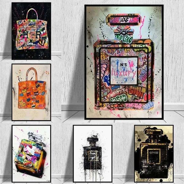 Modern Perfume Bottle Graffiti Canvas Painting Fashion Wall Art Poster and Prints Luxury Artwork Pictures for Room Decor Cuadros 26H0427