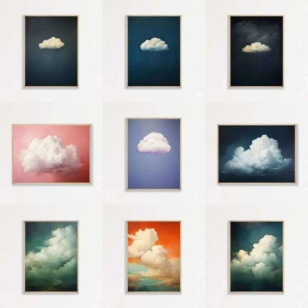 Modern Minimalist Vintage Wall Art Abstract Rainy Sunny Cloud Print Canvas Painting Living Room Bedroom Home Decoration 26L0427