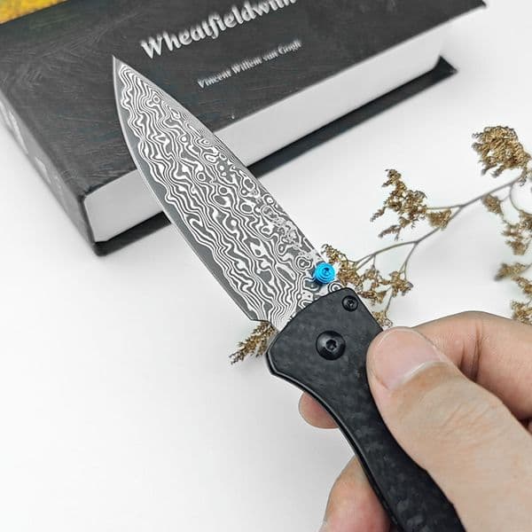 BM 535 Folding Knife Damascus Steel Blade Manual Open EDC Pocket Knife High Quality Carbon Fiber Handle with Clip Portable Tools