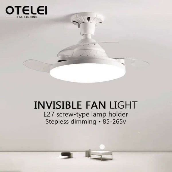 LED New Ceiling Fan Light Invisible Telescopic Blade E27 Silent Strong Wind Remote Control Timed Dimming Home Electric Fans