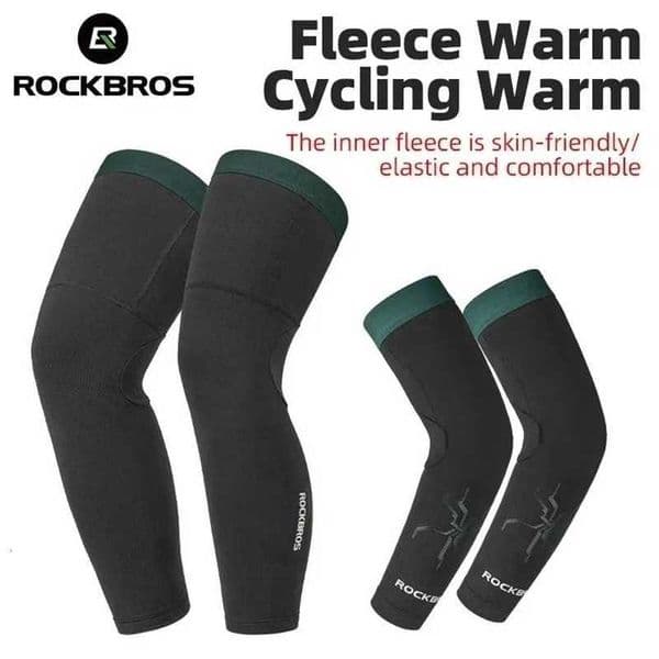 Sleeve ROCKBROS Cycling Leg Windproof Sports Fleece Sleeves Knee Braces Men Women Autumn Winter Warmth Equipment w260206