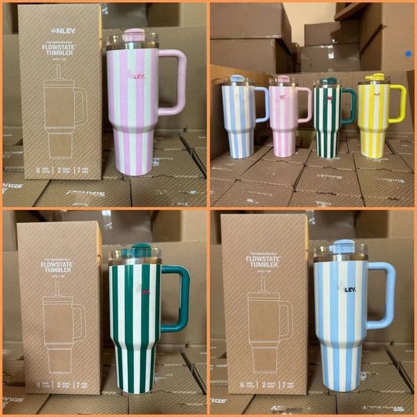 Luxury Designer Decor 40Oz Striped Insulated Bottle Double-Wall Travel Car Cold Insulated room Cartoon Water Cups With Straws Cup Decoration 6 11