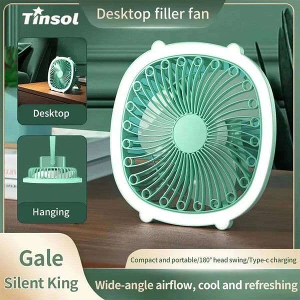 TINSOL LED light Strong Wind Desktop Fan USB Rechargeable Wide Angle Bracket For Office Bedroom Study Camping Tent Indoor