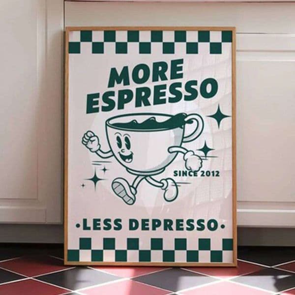 More Espresso Less Depresso Funky Cafe Coffee Quotes Wall Art Prints Canvas Painting Poster Pictures For Kitchen Room Home Decor 26H0427