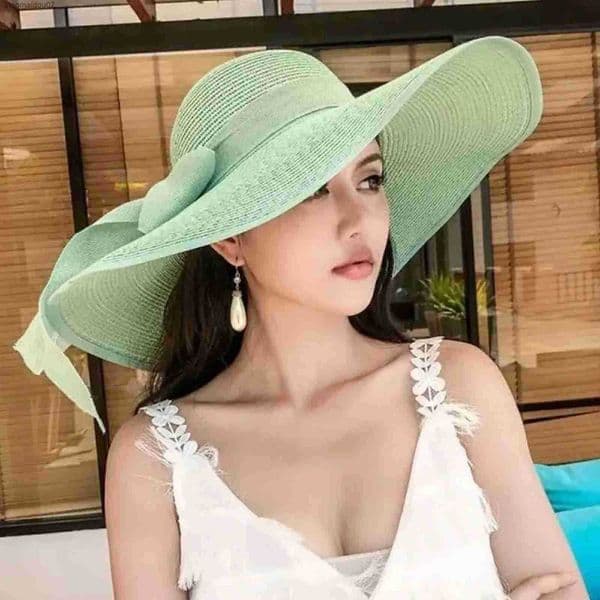 New Summer Women Straw Hat Bowknot Wide Brim Floppy Foldable Panama Hats Adult Outdoor Sun Protection Flat Top Ribbon Beach Cap L260427