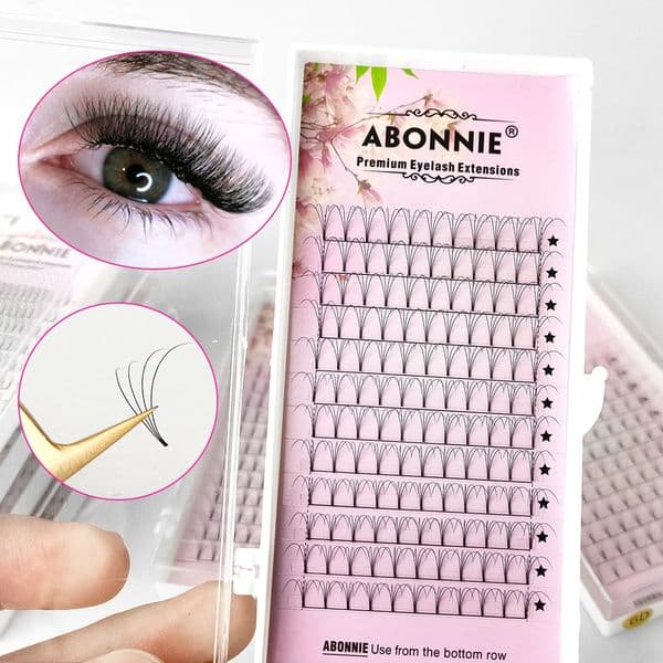 Abonnie Short Stem Premade Fans Russian Volume Fan Premium Fluffy Eyelash Extensions Supplies D Curl Lashes Tray 260424