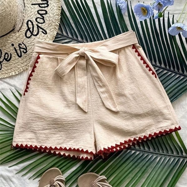 Khaki Tie Bow Shorts djnsrfg zsfhnjgkm y260424