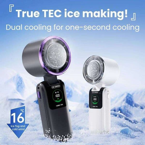 2025 New Ice Pack High-Speed Handheld Eletric 100 Speed Adjustable Folding Mini Portable Outdoor Hanging Neck Small Fan