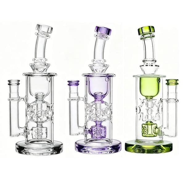 Beracky High Quality Smoking Hookahs 3 colors Straight Fab Torus Bong 9 inches 14mm Female Thick Glass Percolator Bong Glass Water Bong