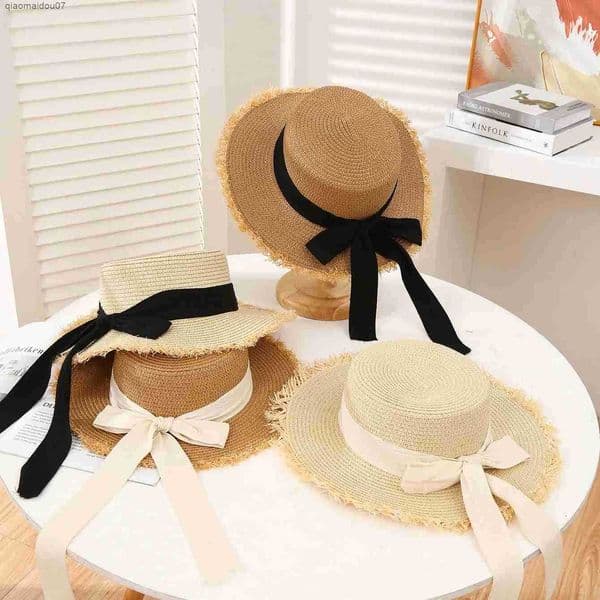 Summer Sun Protection Straw Hat Parent-Child Mother Daughter Outdoor Wide Brim Lace Woven Beach Sun Hat for Adult and Baby L260427