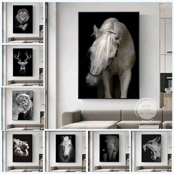 Black White Horse Cow Dogs Posters and Prints Animals Wall Art Canvas Painting for Living Room Home Decor Cudros No Frame 26H0427