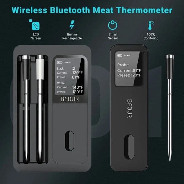 Luxury Designer Decor Wireless Bluetooth Meat Thermometer Ip67 Waterproof Probe With LCD Screen room Booster Rechargeable Used For Smoking A 6 5