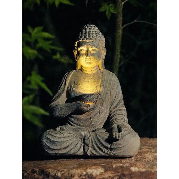 Yard Decor Resin Solar Buddha Statue Sculpture Decor Light Zen Asian Japanese Garden landscape Decoration Outdoor Front Porch Patio Yard Home Garden Ornament 6 13