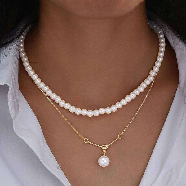 Elegant Pearl Beads Chic Exquisite Set Fashion Gold Color Minimalist Choker Necklace Daily Wear Party Jewelry New 26W0427