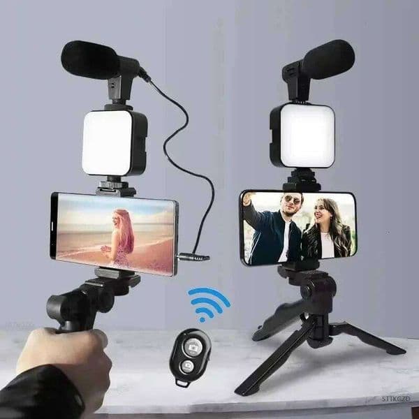 Smartphone Vlogging Kit with Tripod Phone Holder Mini Microphone LED Fill Light Starter for TikTok Live Stream Video YouTube thumbnail 2