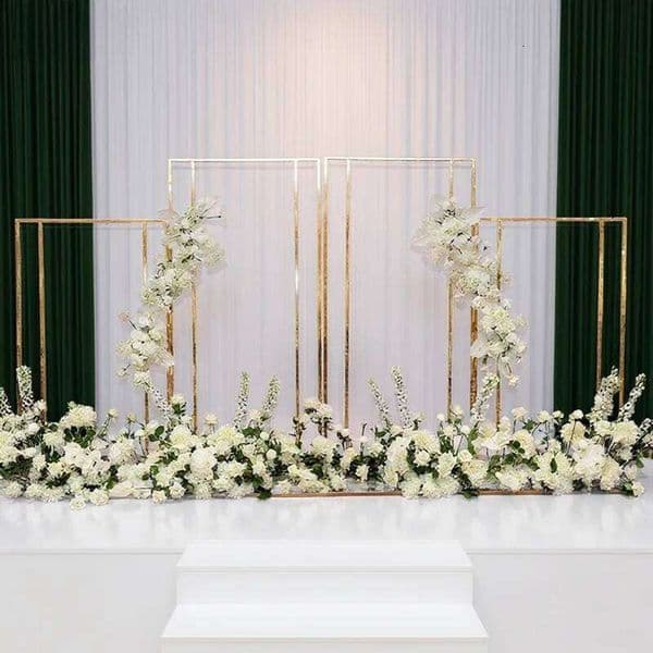 Premium Shiny Gold Square Arch Wedding Decorative Backdrop Stand Ceremony Photo Background Flower Holder Welcome Metal Frame
