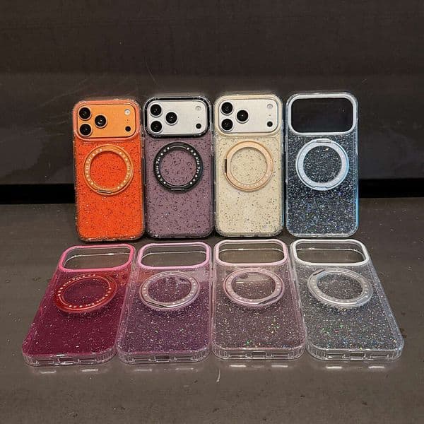 glitter case suitable for 17, acrylic transparent magnetic Apple 16 stand, anti-drop protective cover