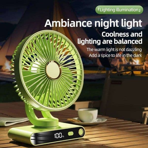 2000mAh Desktop Circulating 5 Speed Adjustable LED Display Night Light Type-C Charging Quiet Strong Wind USB Oscillating Fan