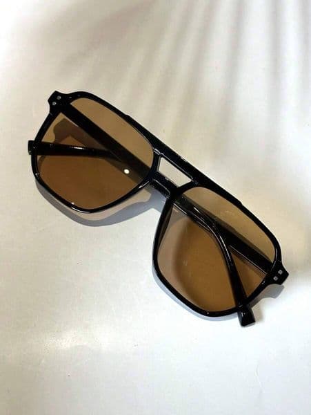 1 Pair of Men's Square Glasses Double Bridge, Classic Retro Style, Lightweight Comfortable, Black Frame with Blue Orange Lenses, Suitable Travel, Vacation,