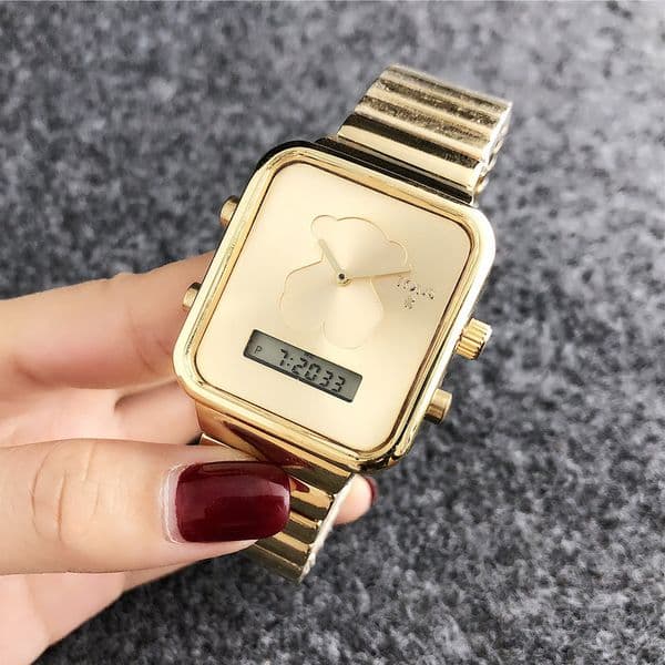 Fashion Full Brand Wrist Watches Men Women Ladies Unisex 34mm Cute Bear LED Backlight Style Metal Steel Band Luxury Logo Clock TO163