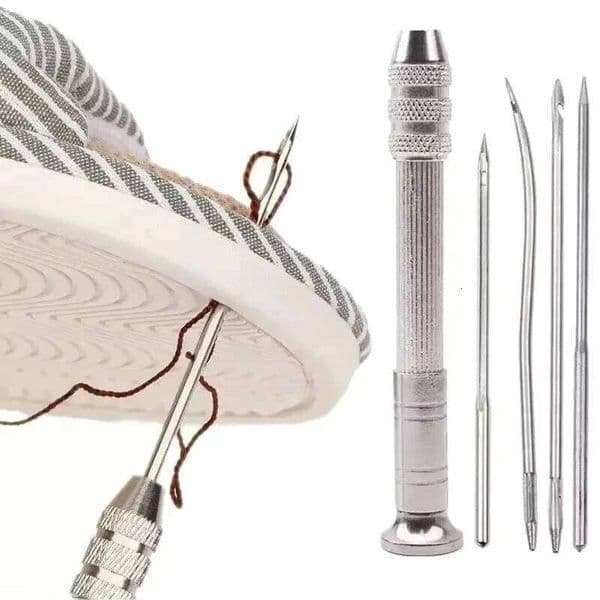 Needles Kit, Set Contains Silver Sewing Awl, 4 Piece Needle Suitable for Leather Canvas Tent