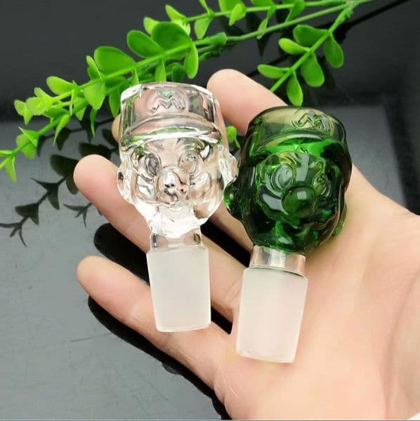 Green Cartoon Graphic Glass Converter Bubble Head Wholesale Glass Water Pipes Tobacco Accessories Glass Ash Catcher