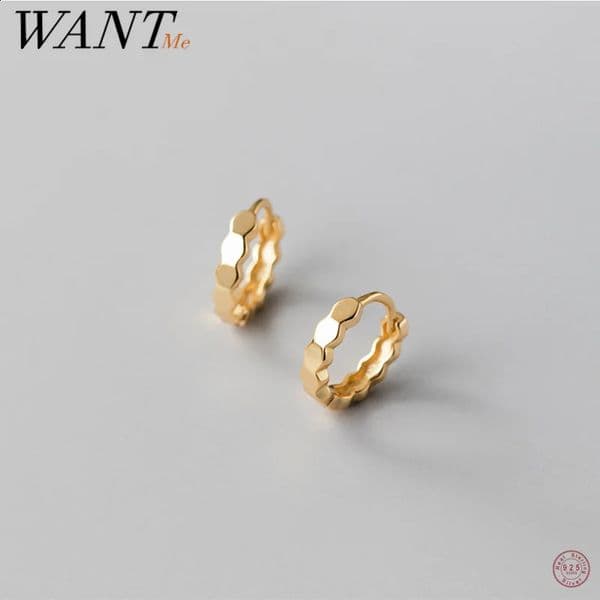 WANTME 925 Sterling Silver Simple Geometric Faceted Ear Buckles for Women Fashion Charms Hoop Earrings Party Jewelry 260424