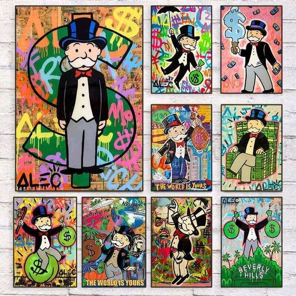 Graffiti Street Alec Monopoly Millionaire Money Canvas Painting Cartoon Wall Art Picture for Modern Living Room Home Decor 26H0427