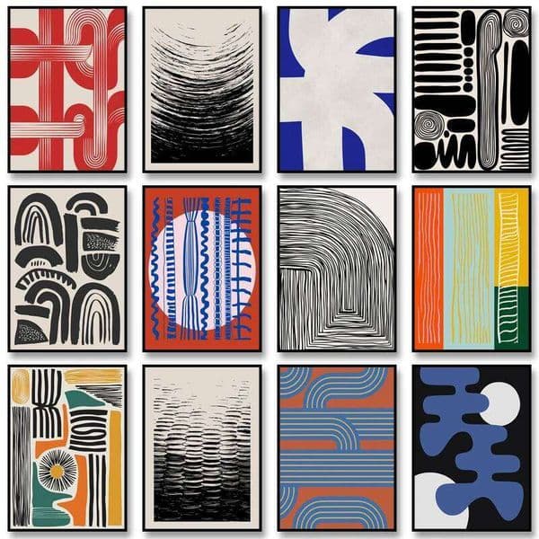 Abstract Shapes Canvas Paintings Retro Geometric Lines Poster and Print Minimal Wall Art Picture for Home Decor 26L0427