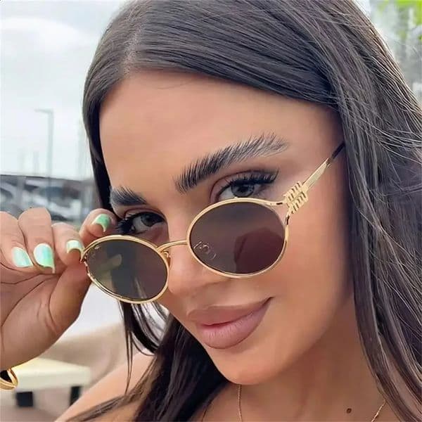 1Pc Retro Fashion Metal Oval Frame Sunglasses MultiColored Lenses Available Suitable for Street Pography Vacation 260414