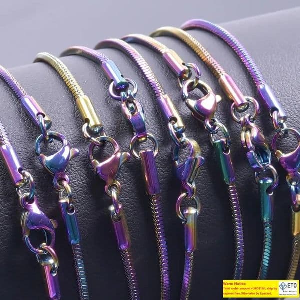 Snake Chains Rainbow Colorful Stainless Steel Necklaces Smooth Lobster Clasps Chain Fit For Pendant Charms DIY Jewelry Making 18 20 24 Inch 678 LL TAX DUTY FREE