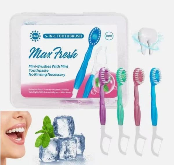 Luxury Designer Decor 5 In 1 Mini Disposable Double room Cleaning Beads Soft Brushes Toothbrushes,With Toothpaste Tongue Scraper Picks + Flo 6 11