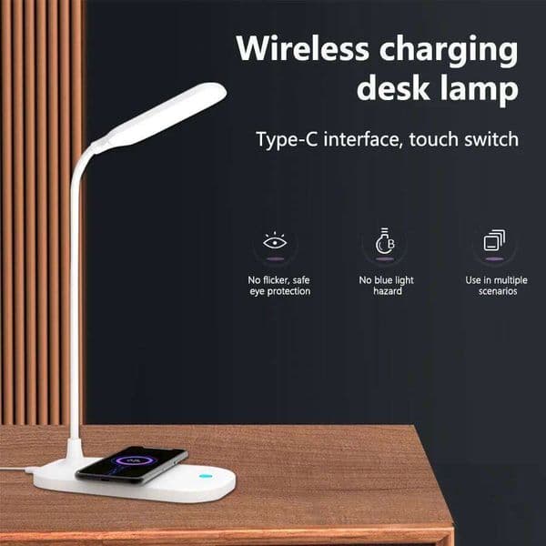 LED with Wireless Charger Eye Protection Book 10W Cell Phone Charging Station Reading Desk Lamp for Study Room