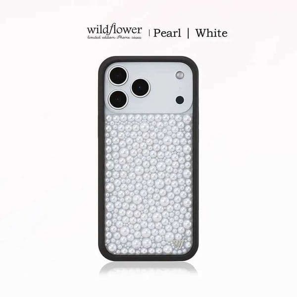 Wildflower ins Glisten Pearl White Phone Case for iPhone 17 16 15 14 13 12 Pro Max WF Fashion Clear Shiny shockproof Back Cover T260424