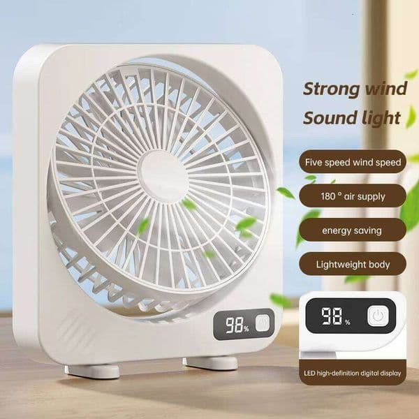 Mute Desktop With Power Display Portable Table 5 Speeds Adjustable Circulating Rechargeable Air Circulation Fan