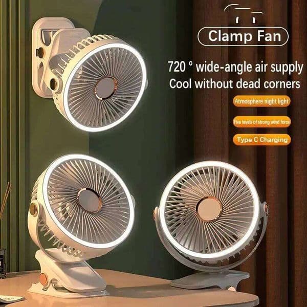 Camping Rechargeable Desktop Portable Air Circulator Wireless Ceiling Electric With LED Light Clip-on Home Fan 8000mAh