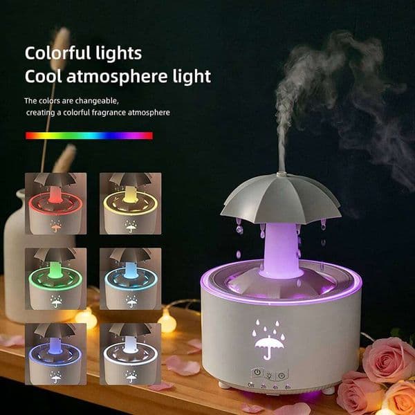 1PC Rotating Simulated Raindrop Aroma Diffuser & Air Humidifier with Colorful Ambient Lights, 3-level Timer, for Home Office