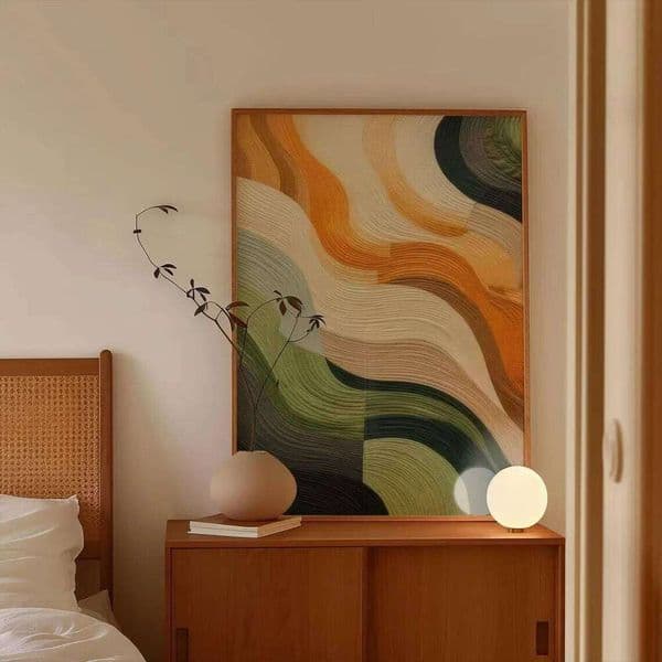 "Wavy Earth Tone Textured Abstract Print Decor - Warm Boho Art for Bedroom Accent, Living Room Wall Decor, or Minimalist Ho 26H0427