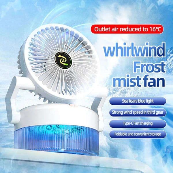 2024 New 800ML Rechargeable Desktop Humidification Portable Air Conditioner Foldable Spray Misting Fan with Blue Light