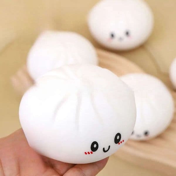 Colorful Dumpling Squishes Stress Balls Fidget Sensory Toys Simulation Food Squishies Bun with Steamer Squeeze Dough Ball Gifts