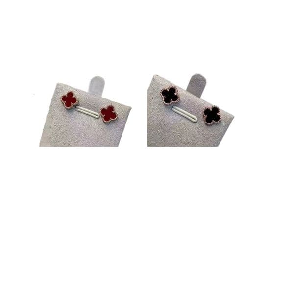 Designer Jewelry vanes cleef earrings V four-leaf clover earrings stud earrings womens rose red chalcedony black agate fashion earrings