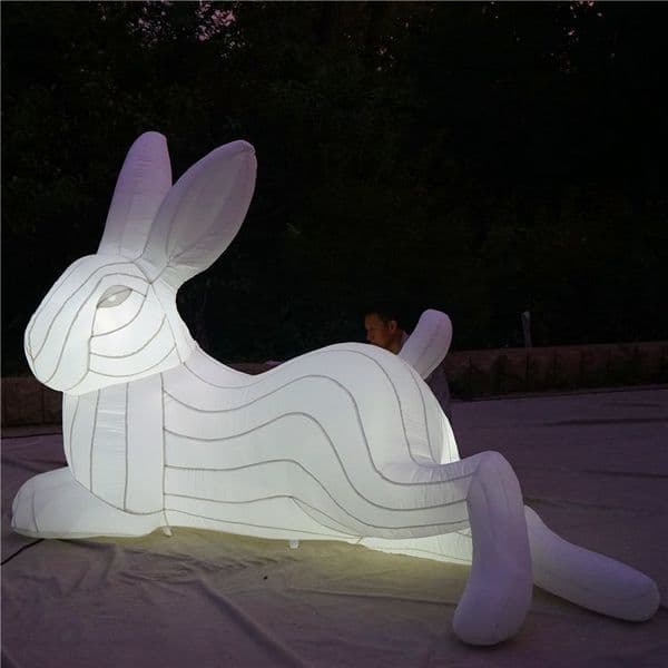 6m 20ft length llluminated White Inflatable Rabbit With Blower for 2024 Nightclub Ceiling Event Stage or Music Party Decoration 5965622
